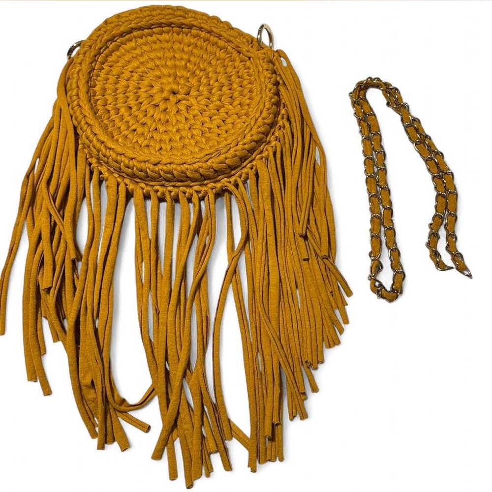 Mustard Fringe Round Crossbody Bag